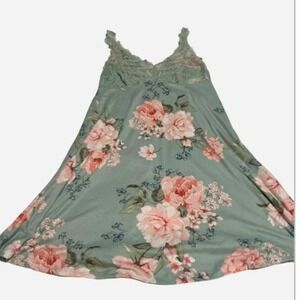 Flora Nikrooz Sage Green Floral Lace Trim Nightgown Slip Dress, whimsical fairy